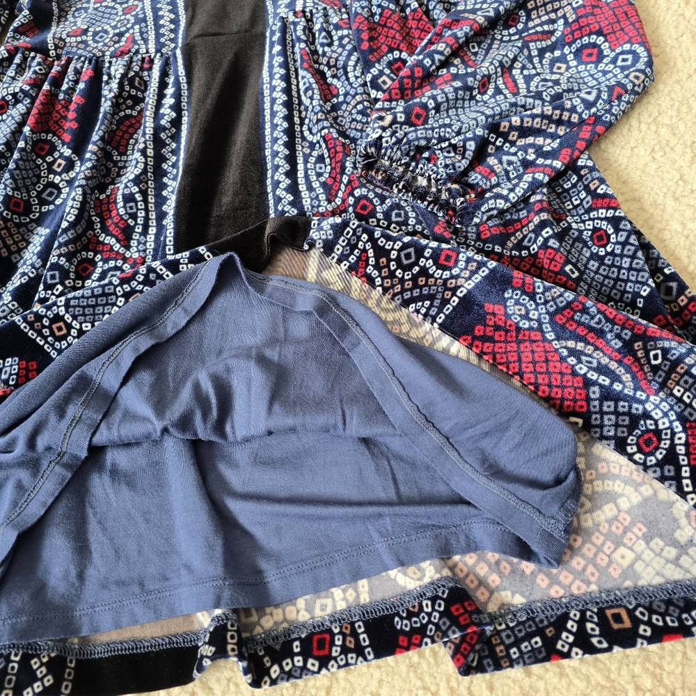 FREE PEOPLE OH SO EASY VELVET BABYDOLL DRESS IN BLUE COMBO Womens Size Small - Picture 9 of 13